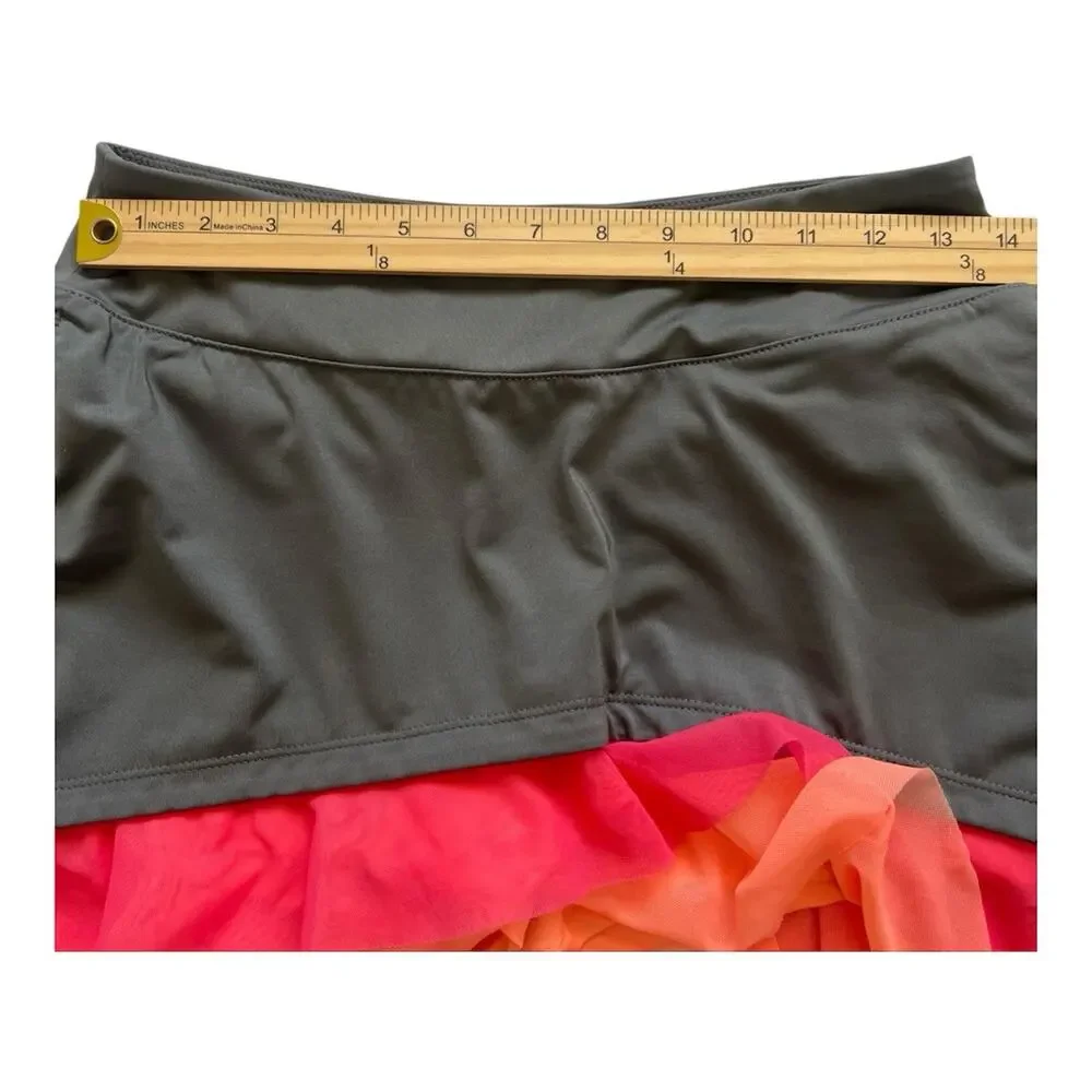 Fila Skort Skirt Womens Small Gray Orange Mesh Ruched Sides Athletic Golf Tennis